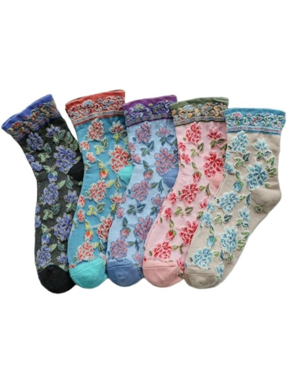 Cute Floral Cuff Vintage Crew Socks for Women | Stylish & Comfy Footwear